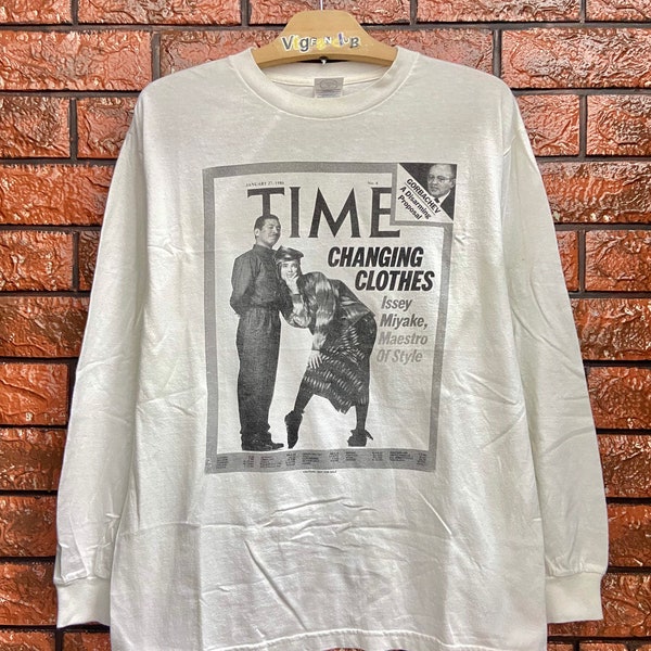 Vintage 90s Issey Miyake "Time Magazine" Cover Issue 1986 Japanese Fashion Icon T Shirt / Pop Culture T Shirt / Streetwear Fashion Size M/L