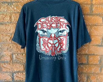 Vintage 90s Caustic Descent “Unreasoning Unity” 1995 Promo T Shirt / Death Metal / Cradle of Filth / Slayer T Shirt Made In Usa Size L