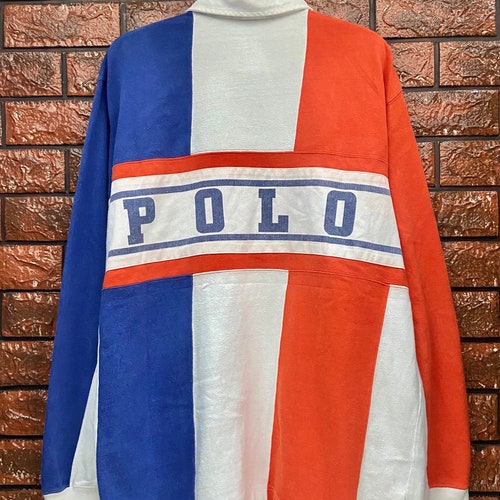 Vintage 90s Polo Ralph shops Lauren Colourblock Spell Out Logo Hip Hop Fashion T Shirt / Lo Life / Raptee / Hip Hop Fashion L/XL