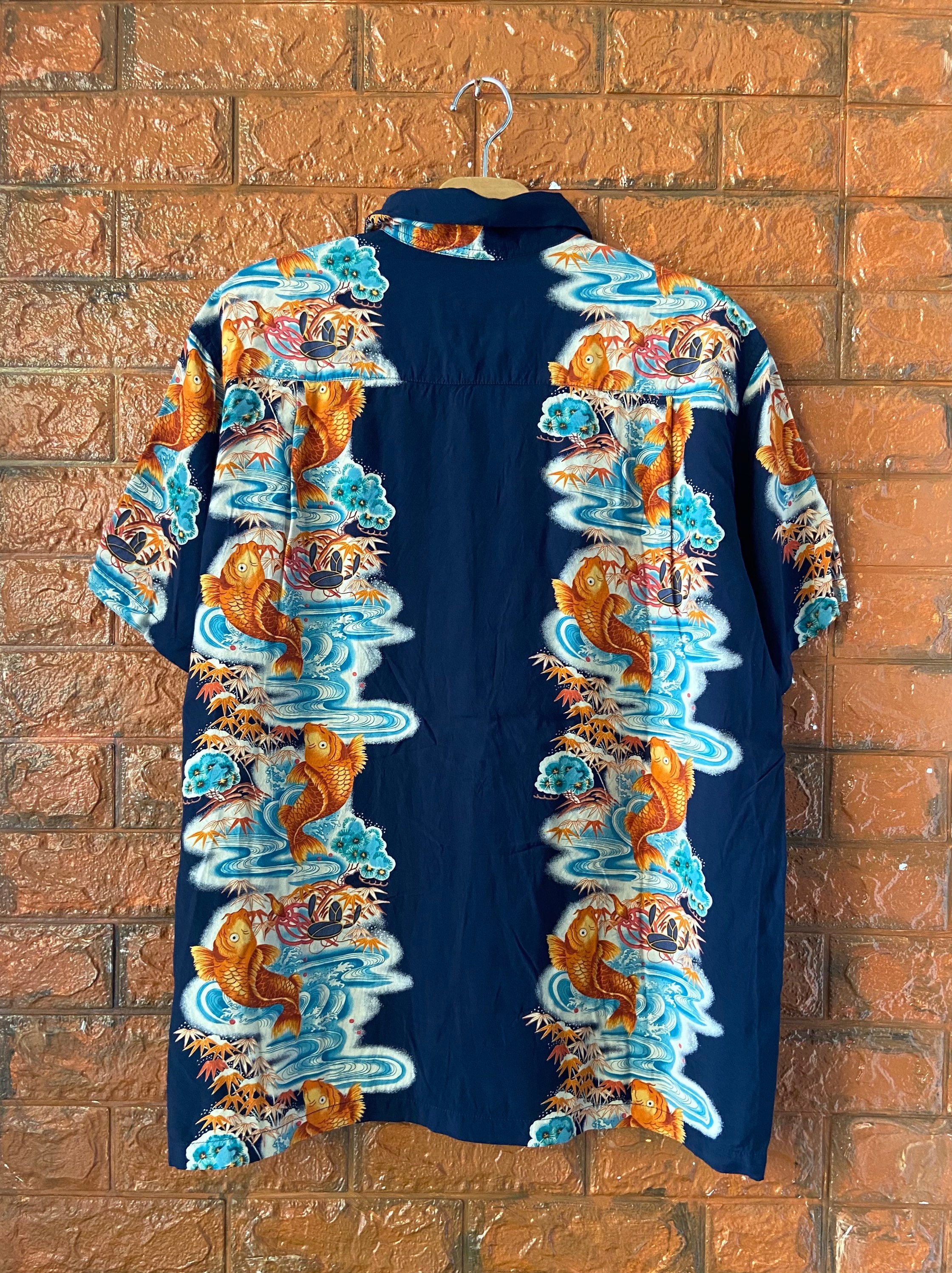 Vintage Japanese Button Down Rayon T Shirt Gold Fish Art Motif - Etsy