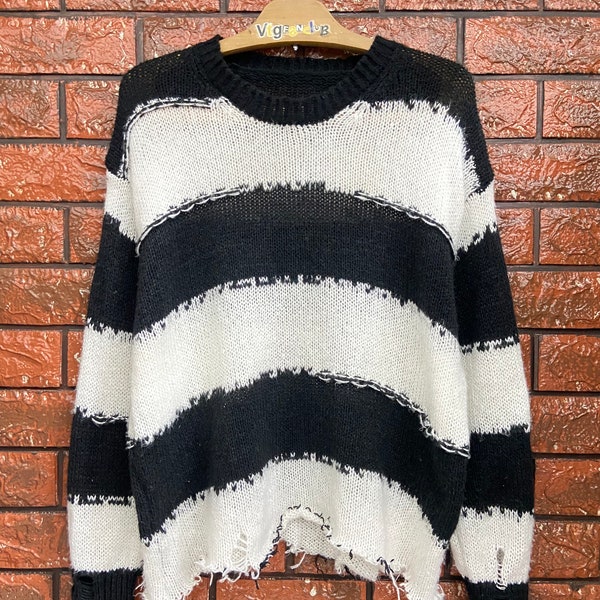 Vintage Striped Mohair Punk Seditionaries Style Pull Over / 80s Punk Style Anti Fashion Size L