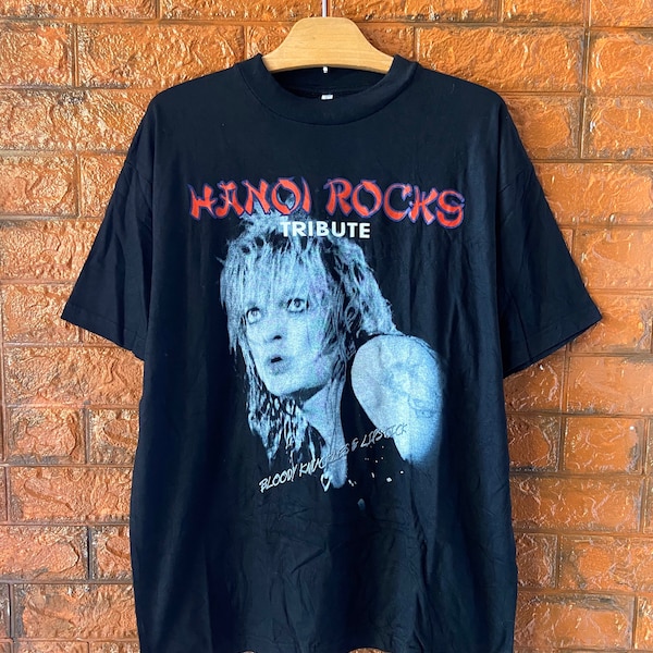 Vintage 90s Hanoi Rocks “Bloody Knuckles & Lipstick” Promo T Shirt / Glam rock / Postpunk / Marc Bolan / English Rock Band T Shirt Size L