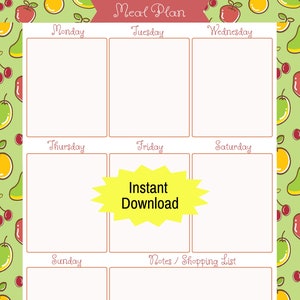 Meal Planner Printable, Fridge Meal Planner, Shopping List Page, Weekly Meal Planner, Meal Log, Daily Meal Planner, Family Meal Planner