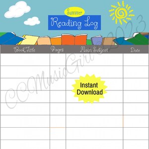 Printable Summer Reading Log, Reading Log, Book Tracker, Book Log, Summer Book Log, Summer Book Tracker, Teen Book Log, Children&#39;s Book Log
