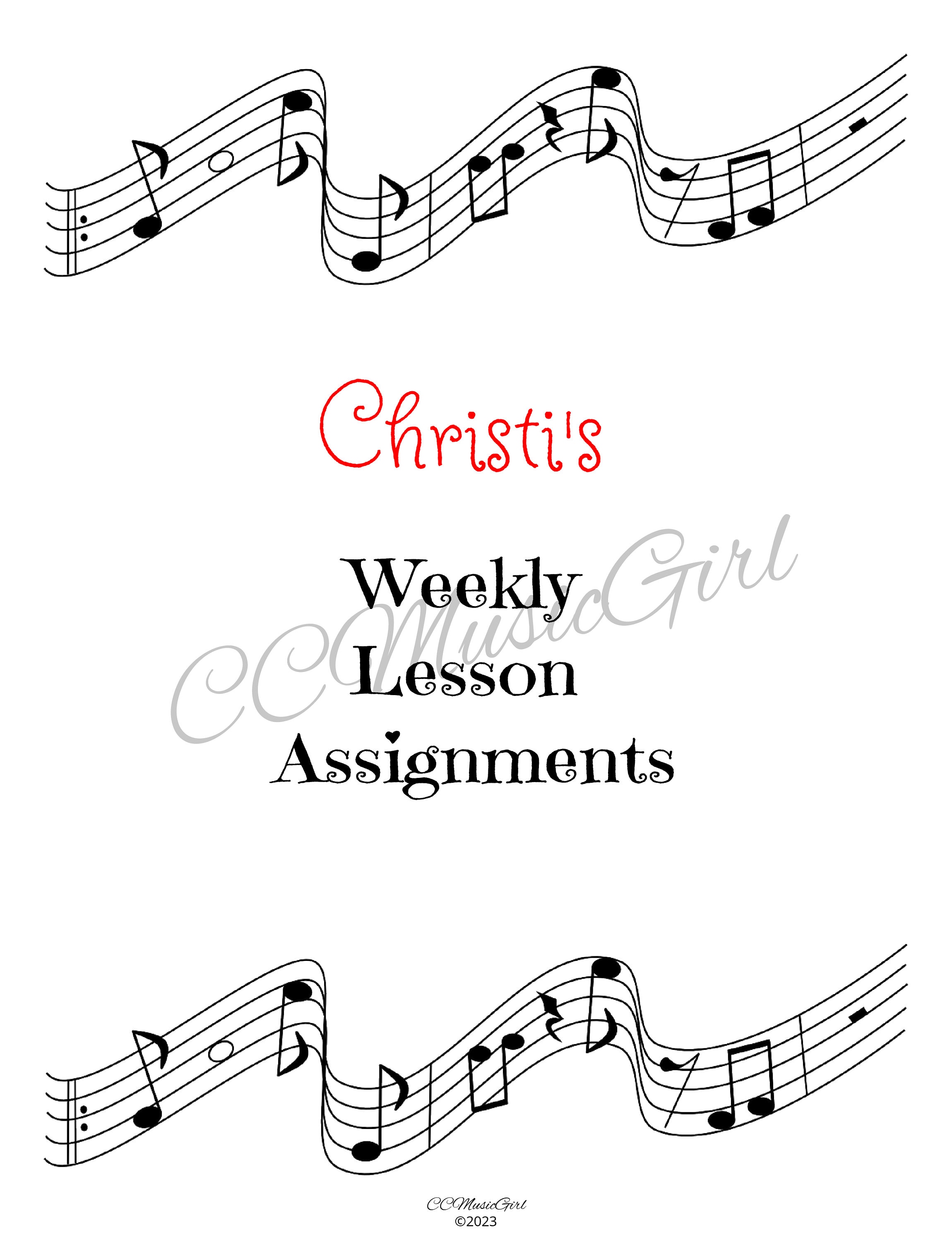 Printable Music Lesson Assignment Sheet, Music Assignment Sheet, Music