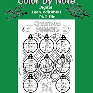 Christmas Music Coloring Sheet, Holiday Color by Note, Beginner Piano Theory, Piano Color by Note, Christmas Music Worksheet, Music Theory