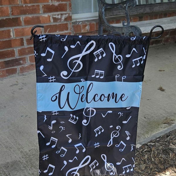 Music Garden Flag, Music Teacher Yard Decor, Musical Notes Garden Sign, Songbird Patio Flag, Music Welcome Banner