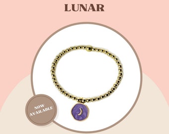 14K Gold Filled Perlen Armband, Lila Mond Charm, Wasserdichter Schmuck
