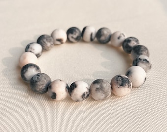 Rosa Zebra Jaspis Perlen Armband, Matte Naturstein, handgemacht