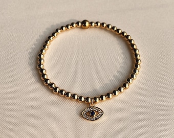 14k Gold Füllte Evil Eye Perlen Armband, wasserdicht Charme
