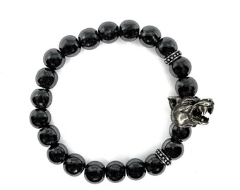 Wolf Pack Gunmetal Hämatit Perlen Armband, Weiß Messing Charme