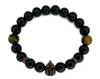 Römischer Gladiator Perlen Armband, Matte Onyx & Tigerauge