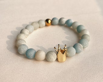Gold Krone Bettelarmband, Matte Amazonit Stein Perlen