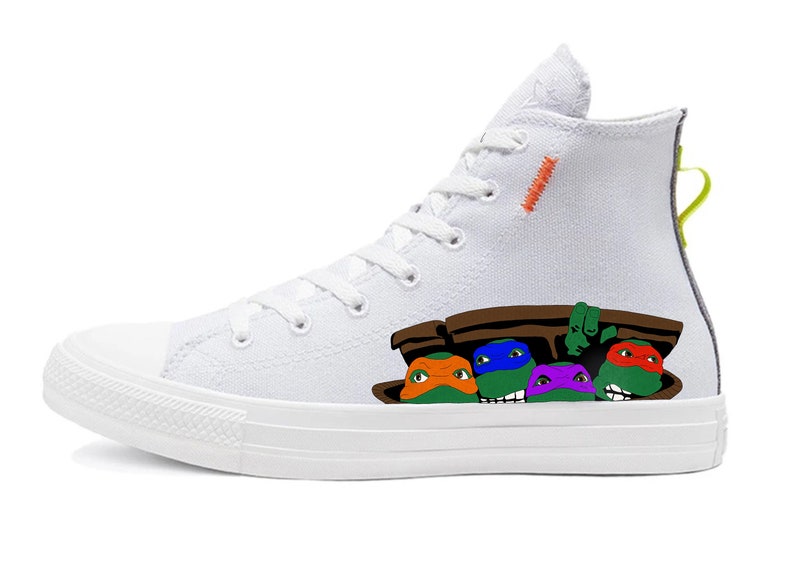 Custom Sneakers by Urban Dapperman: Kowabunga Teenage Mutant Ninja Turtles TMNT Hand-drawn hand painted exclusive design Converse All Stars image 1