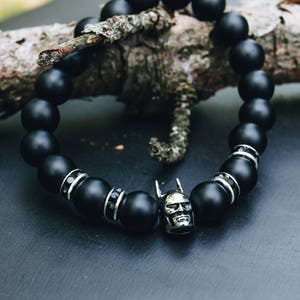 Handmade Matte Black Onyx Beaded Bracelet | Stainless Steel & Rhinestone