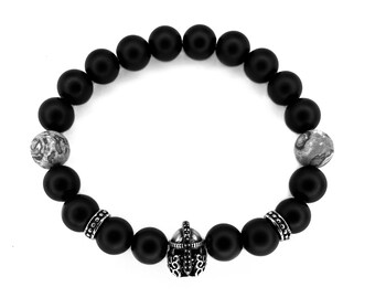 Gladiator Helm Armband, Matte Onyx & Mapstone Jaspis, Silber Anhänger