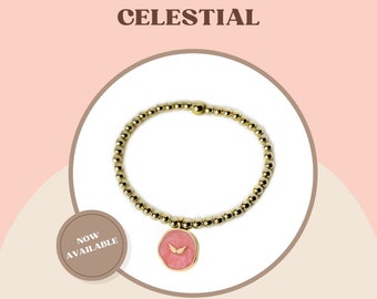 14K Gold Filled Perlenarmband, rosa Flügel Charm, himmlischer Schmuck