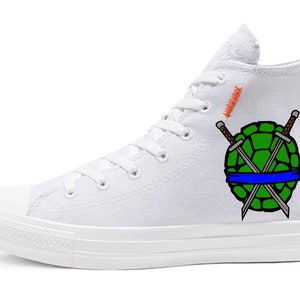 Custom Sneakers by Urban Dapperman: Kowabunga Teenage Mutant Ninja Turtles TMNT Hand-drawn hand painted exclusive design Converse All Stars image 2