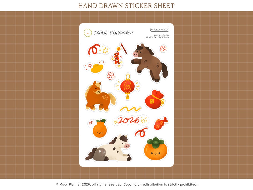 Year of the Horse 2026 Sticker Sheet | Lunar New Year Stickers | Horses ...