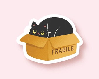 Cat In Fragile Box Sticker