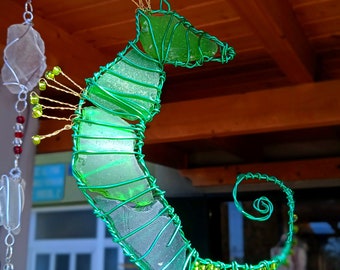 Mobile / suncatcher seahorse with real sea glass