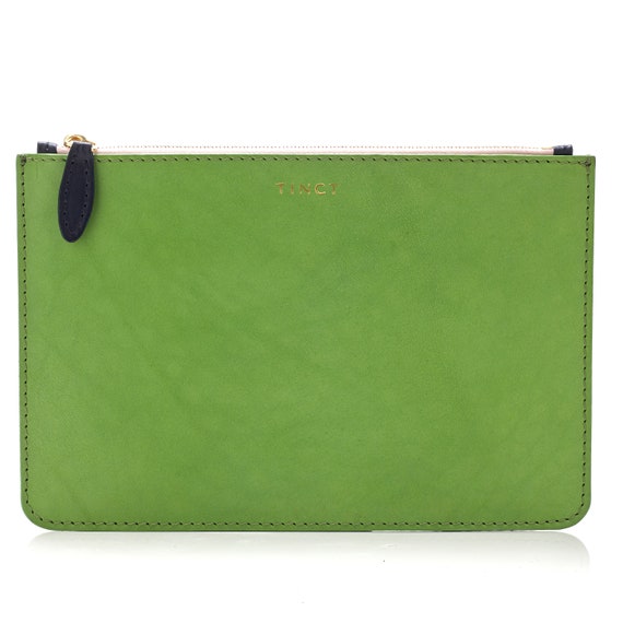 Green Leather Clutch Bag Natural Leather Wallet Travel Wallet