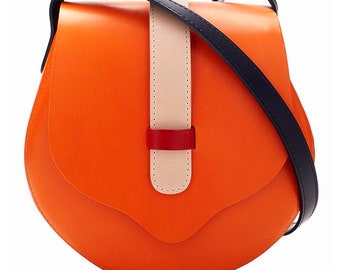 Orange Umhängetasche aus Leder | Kürbis tasche | Pflanzlich gegerbtes Leder |