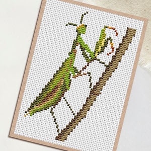 Green Mantis Cross Stitch Pattern, Female Incest, Praying Mantises, Green Turquoise Mantodea, predator animal - PDF instant download file