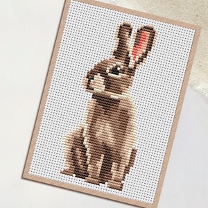 Patrón de bordado de punto de cruz de liebre, bordado de mamíferos, patrón de liebre, adorno de liebre, gráfico de punto de cruz contado fácil de seguir