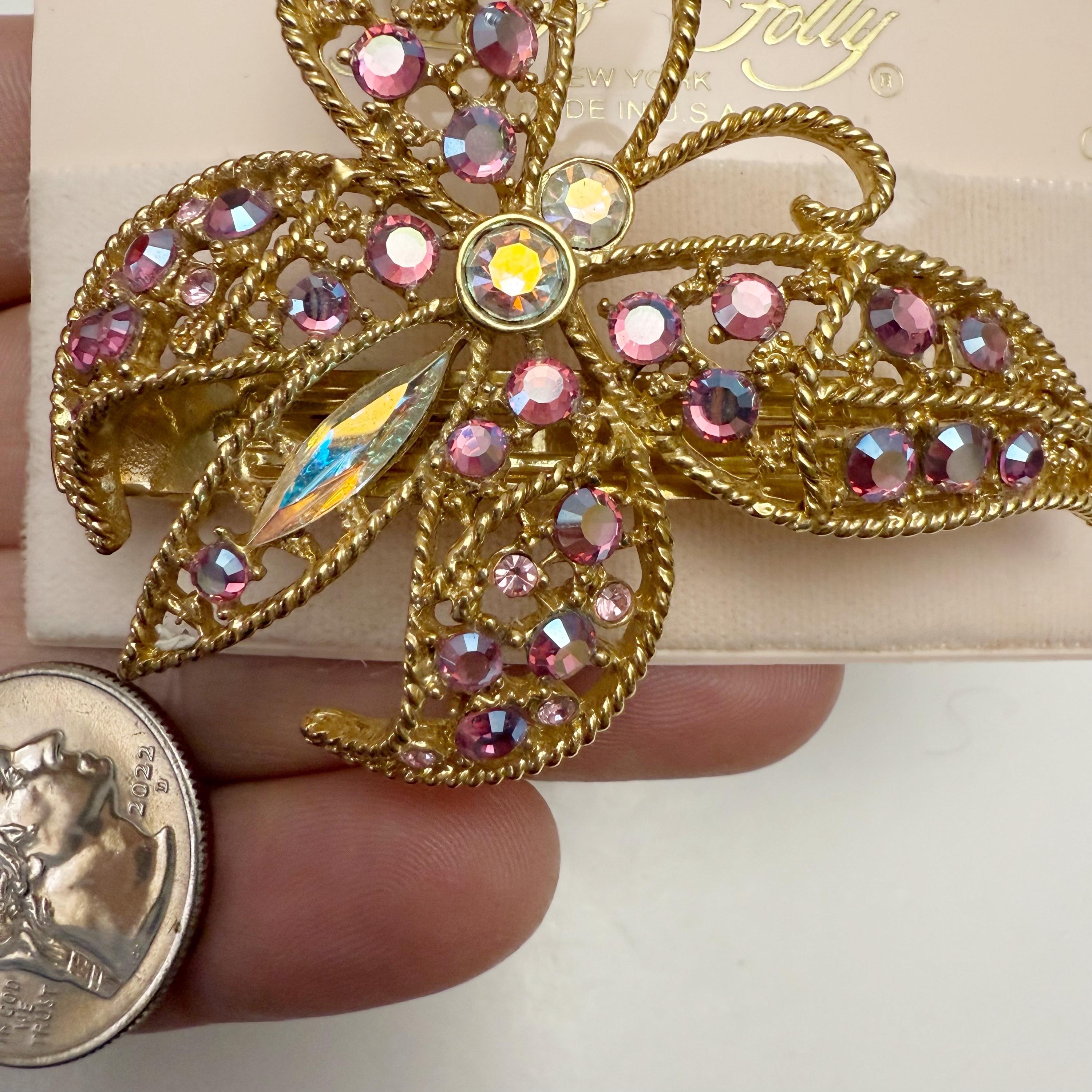 Vintage Kirks Folly AB Pink Crystal Rhinestone Butterfly  display picture 3
