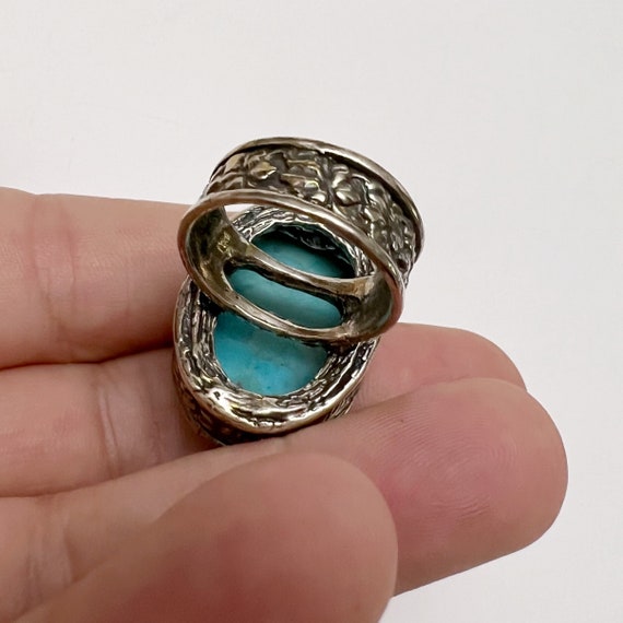 Vintage Chunky Turquoise 925 Sterling Silver Flor… - image 7