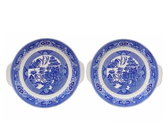 Vintage Blue Willow Ware Royal China USA Cake Platter Chop Plate Set of 2