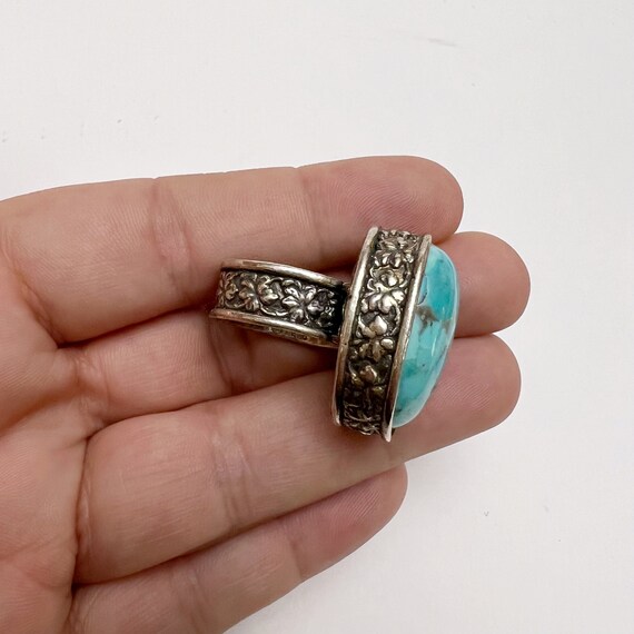 Vintage Chunky Turquoise 925 Sterling Silver Flor… - image 6