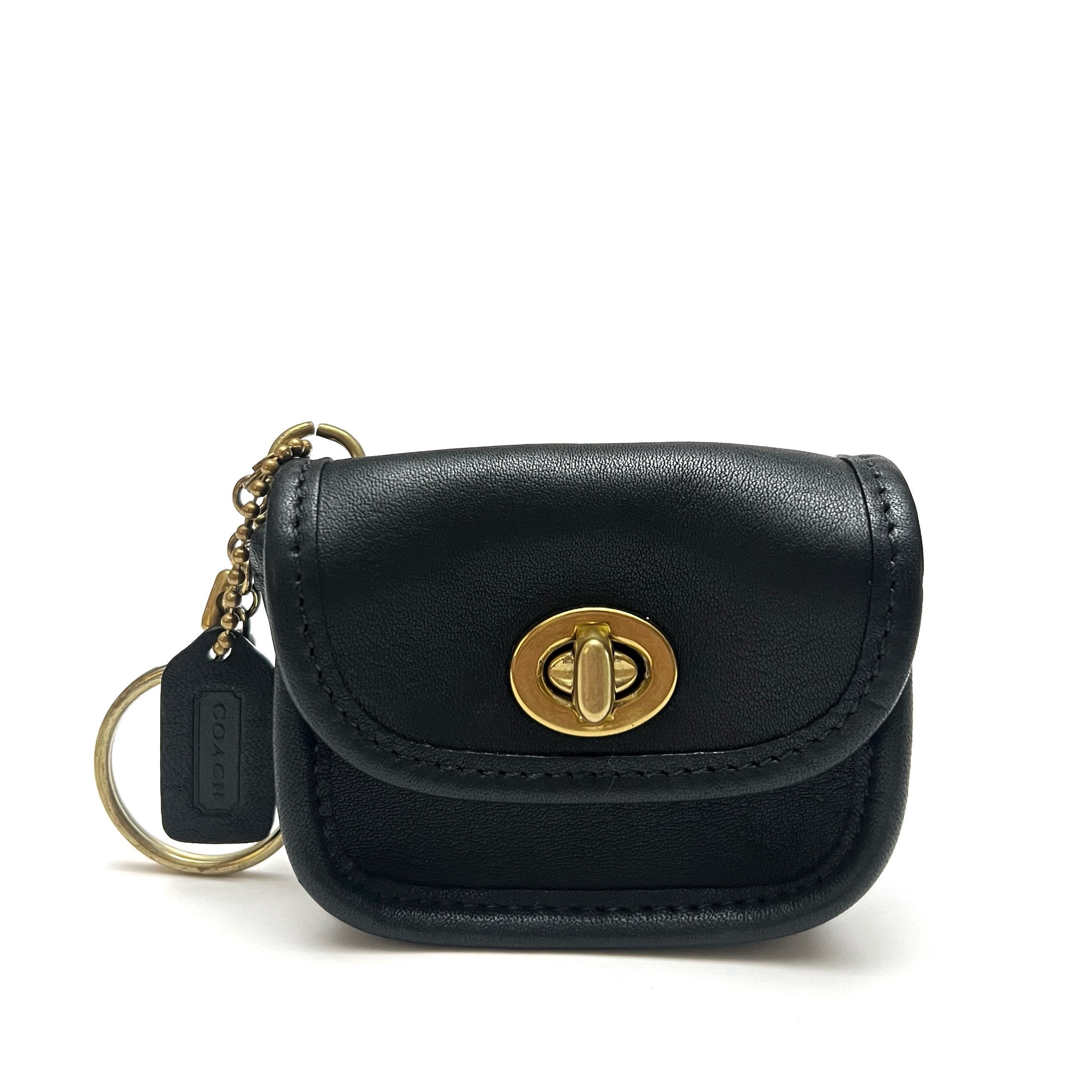 Coach Black Leather Turnlock Mini City Bag Coin Pouch Keyfob 7105