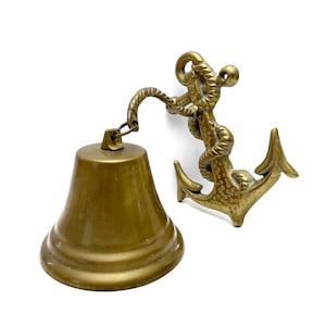 Vintage Solid Brass Ship Bell Nautical Anchor Rope Wall Mounted Coastal Decor