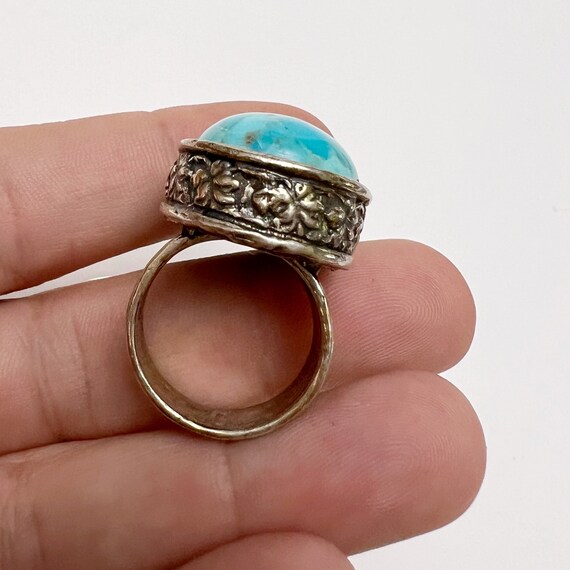 Vintage Chunky Turquoise 925 Sterling Silver Flor… - image 4