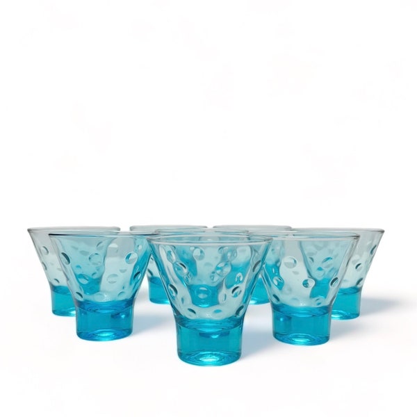 Vintage Hazel Atlas Capri Dots Turquoise Blue Whiskey Cocktail Martini Glasses Set of 8