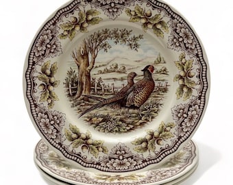 Vintage Victorian English Pottery Set of 4 Pheasant Thanksgiving Dinner Plates #2