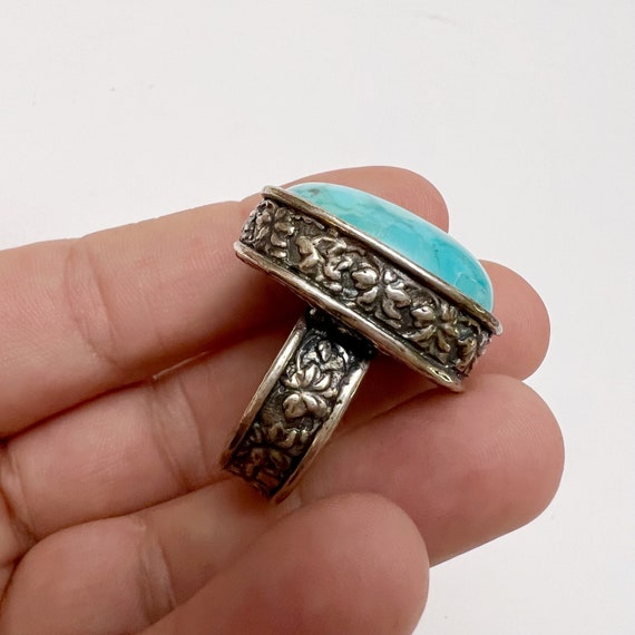Vintage Chunky Turquoise 925 Sterling Silver Flor… - image 5