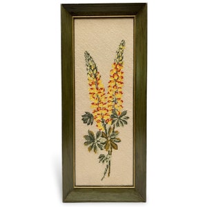 Vintage Yellow Floral Finished Wool Needlepoint Framed Wall Art 23x8