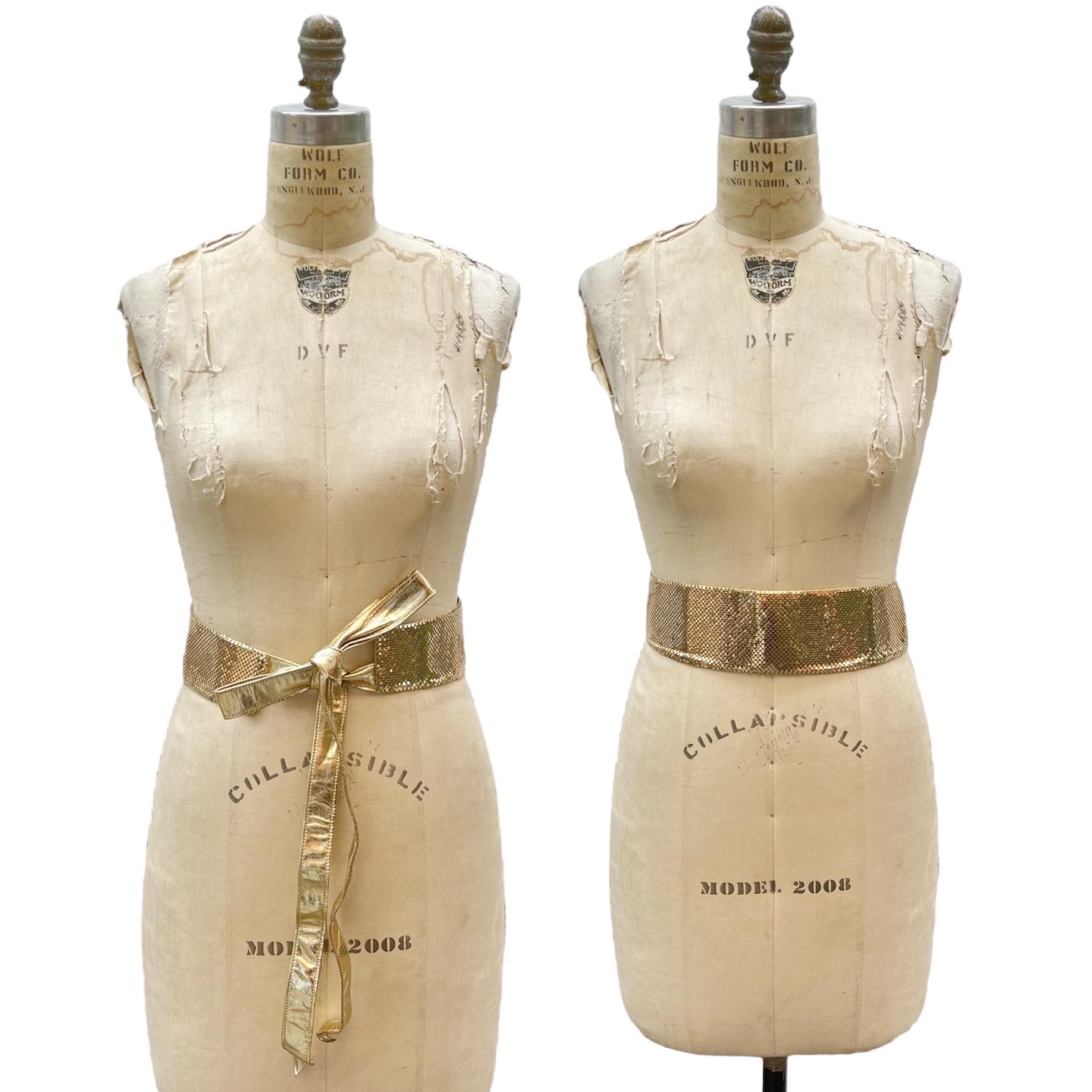 Vintage Whiting & Davis Gold Metal Mesh Chainmail Leather Tie Belt Womens SM/MED VINTAGE WHITING & DAVIS GOLD ADJ MESH SNAKE Necklace / Belt  main image 3