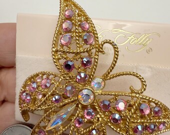 Vintage Kirks Folly AB Pink Crystal Rhinestone Butterfly Hair Clip Barrette Vintage Kirks Folly AB Pink Crystal Rhinestone Butterfly  main image 2