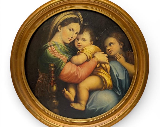 Vintage Madonna of the Chair by Raphael Large Round Framed Gilt Print ...