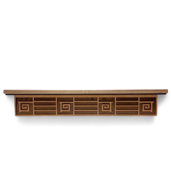 Frank Lloyd Wright VC Morris Greek Key Motif Wood Wall Shelf