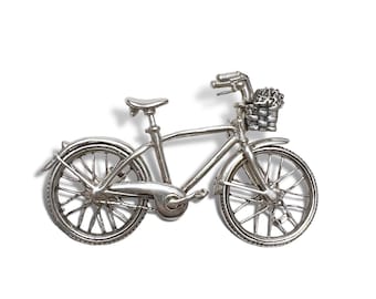 Vintage Sterling Silver 925 Bicycle Bike with Flower Basket Brooch Pin