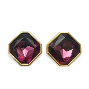 Vintage Swarovski SAL Signed Large Octagon Purple Crystal Clip On Earrings