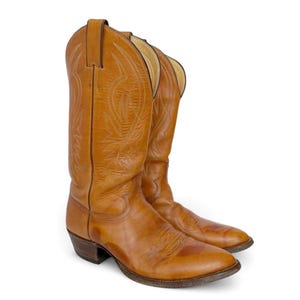 Vintage Justin Western Cowboy Boots Cognac Leather Men's Size 8 1