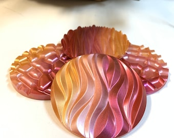 New Non-Stick Coasters! Beautiful Wine Red to Gold Fade Coasters, Set of 4 Round Resin Coasters