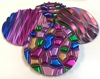 New Non-Stick Coasters! Beautiful Multicolored Holographic Rainbow Gemstone Coasters, Set of 4 Round Resin Coasters