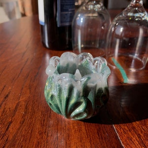 Beautiful Forest Green and White Resin Candle Holder